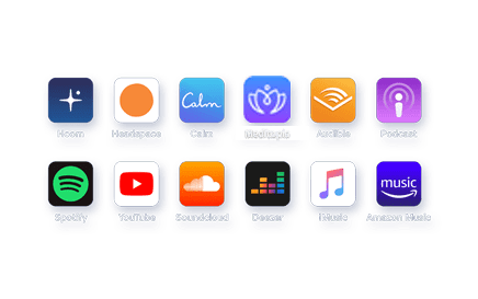 HoomBand works like headphones and can be used with all your apps (Youtube, Spotify, Headspace, Calm, etc.) perfect for airplane, train, yoga, meditation, etc.